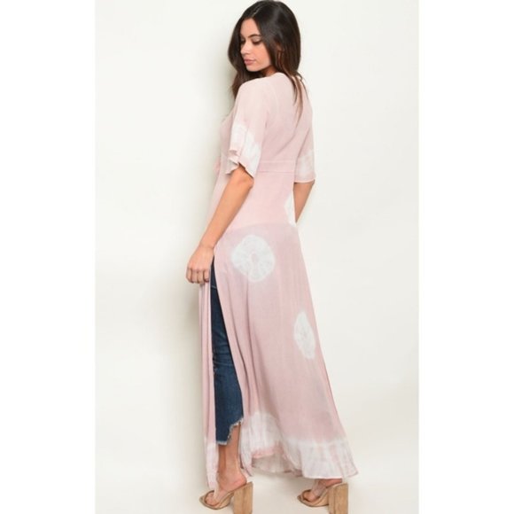 Wanderlust Rose Pink Tie Dye Duster Kimono - Picture 2 of 3